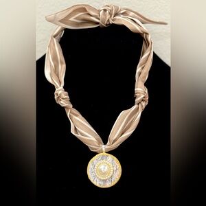 Handmade pearl Pendant on scarf Necklace